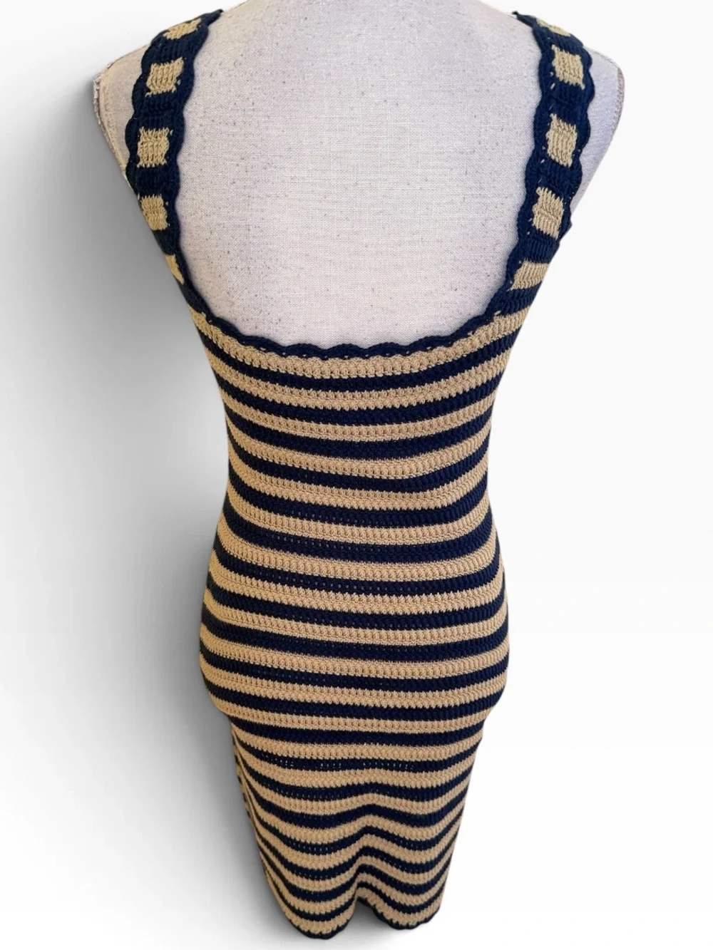 J. Crew Tan/Navy Striped Scallop Trim Tank Sweater Dress XS